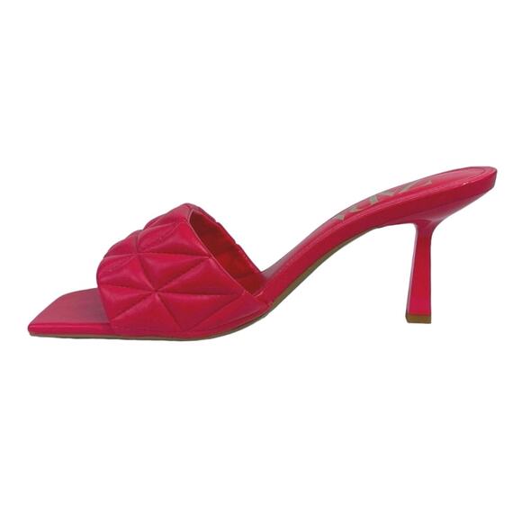 Zara Pink Leather Quilted Strap Square Toe Stiletto Slip On Heels Sandals Sz 7.5 - Picture 1 of 4